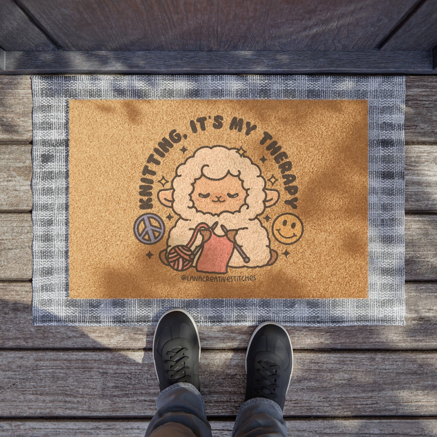 Doormat, crochet decor, knitting decor , knitting its my therapy , home decor. outdoor mat
