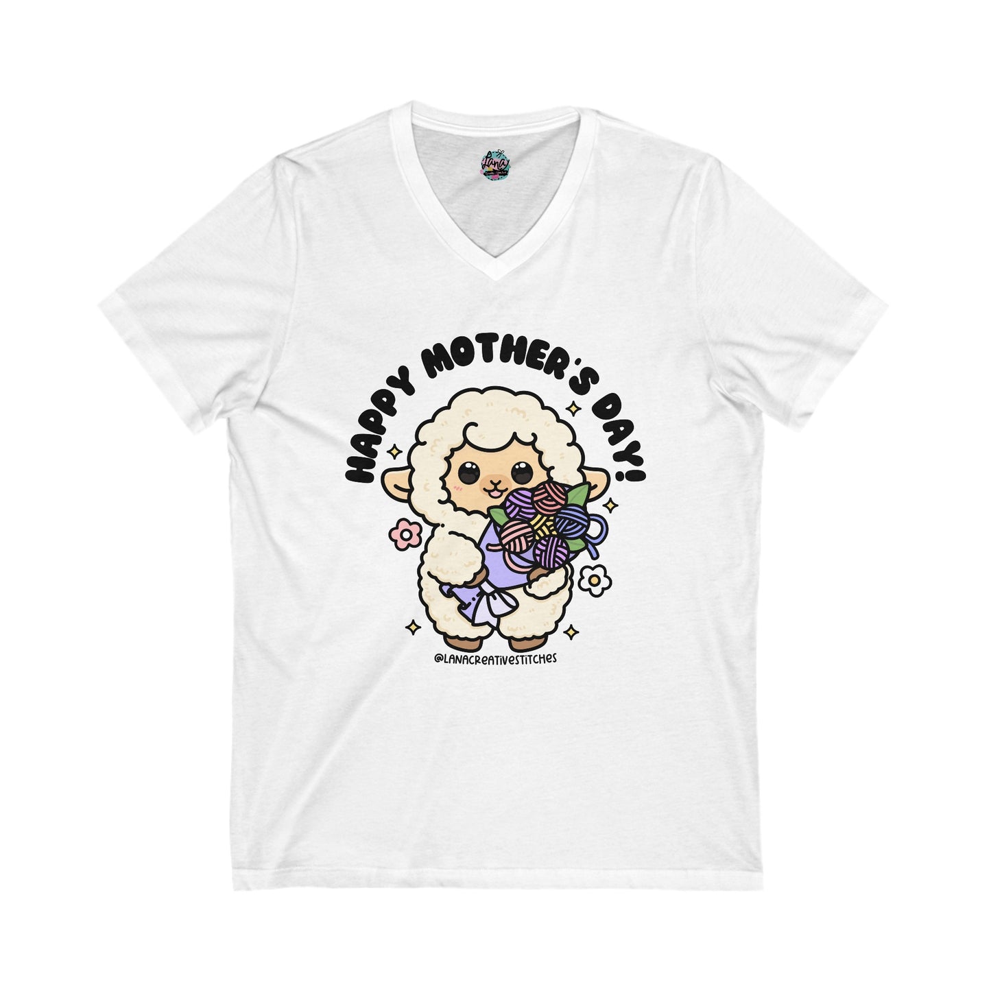 Camiseta unisex Jersey de manga corta con cuello en V, camisa feliz del día de las madres, regalo para ella, camisa para mamá, artesana, amante del hilo