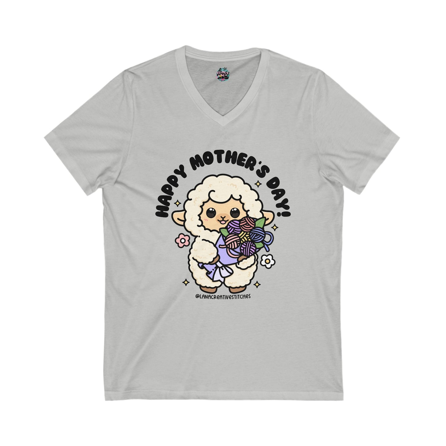 Camiseta unisex Jersey de manga corta con cuello en V, camisa feliz del día de las madres, regalo para ella, camisa para mamá, artesana, amante del hilo